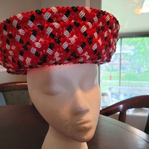 Vintage ladies' boater hat red, black, white